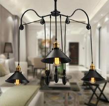 Loft style vintage industrial lighting Pulley Pendant Lights 3 lamps Island Foyer pendants Dinning Pendants Study room Metal 2024 - buy cheap