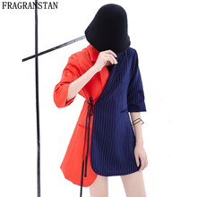 2018 Women Spring Autumn New Design Stitching Suit Jacket Ladies Casual Slim Half Sleeve Stripe High Quality Lace Up Coat LY320 2024 - buy cheap