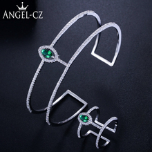 ANGELCZ-pulsera de circonia cúbica para mujer, Micro pavé AAA, brazalete, anillo abierto, piedras de cristal verde AJ179 2024 - compra barato
