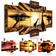 5 peças tela combinada pintura animais africanos pôr do sol paisagem elefante girafa arte de parede imagens para decoração de casa 2024 - compre barato