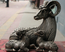 Fábrica de bronce decorativa de plata de ley de 5 ", Estatua de la suerte con 3 ovejas, cabras, Tíbet, feng-shui tradicional de China 2024 - compra barato