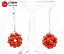 Qingmos Natural Coral Earring for Women with 4-5mm Red Coral Handwork Weaving Round Dangle Ball Earring Jewelry 2 '' Ear487 2024 - buy cheap