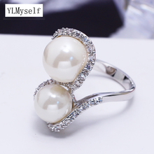 Красивое кольцо с белым жемчугом, модное ювелирное изделие с ярким кристаллом, женские модные ювелирные изделия, быстрая доставка, высокока... 2024 - купить недорого