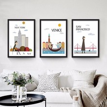 Скандинавское украшение картины Нью-Йорк Рим Венеция всемирно известные города настенные картинки для гостиной кухонный плакат искусство без рамки 2024 - купить недорого