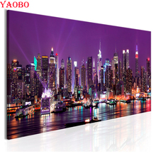 Pintura de diamantes 5D DIY de Nueva York, vista de la ciudad de noche, bordado completo con telas cuadradas adas, paisaje, imágenes 3d, decoración de punto de cruz 2024 - compra barato