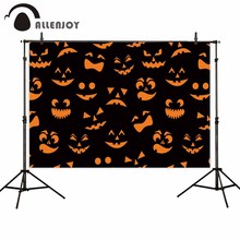 Allenjoy backgrounds for photography studio orange halloween pumpkins carved faces silhouettes backdrop black festival photocall 2024 - buy cheap