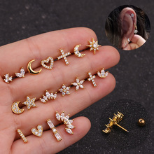 Pendientes de cartílago en espiral para niña, Piercing de plata y oro, Luna, estrellas, Cruz y corazón, flor, corona, caracola, geometría, joyería 2024 - compra barato