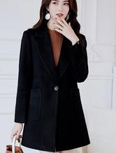 Korean Wool Blend Coat Women Long Sleeve Turn-down Collar Outwear Jacket Casual Autumn Winter black red purple Elegant Overcoat 2024 - buy cheap