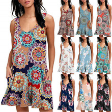 2019 Summer Floral Printed Dresses Sexy Strap Bohemian Women Mini Dresses Fashion Beach Female Dress Vestidos NS8988 2024 - buy cheap