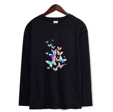 Осенняя футболка с длинным рукавом в виде бабочек, Женская осенне-зимняя футболка, свободная футболка больших размеров, женская футболка Kawaii 2024 - купить недорого