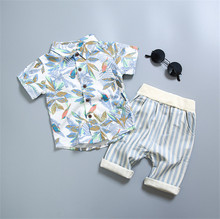 PUDCOCO/Летняя модная детская футболка с принтом для маленьких мальчиков, 2 шт. Топ, шорты в полоску, штаны, комплект одежды, От 1 до 5 лет 2024 - купить недорого