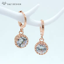 S&Z 2019 New Simple Round 585 Rose Gold-Color AAA Zircon  Earrings For Japan/South Korea Women Unique Fine Wedding Jewelry 2024 - buy cheap