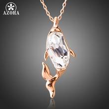 AZORA Brand Rose Gold Color Pendant Necklace Clear Austrian Crystal for Women Fish Shape Jewelry Luxury Chain Necklace TN0213 2024 - buy cheap