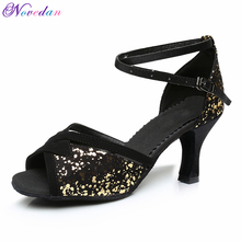Zapatos de baile de Salsa con purpurina para mujer, Tango latino, zapatos de baile de salón, negro, 5cm/7cm 2024 - compra barato