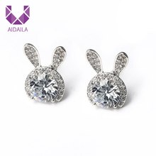 Rabbit Stud Earrings with AAA+ Cubic Zirconia Zircon Sweet and Romantic Fashion Jewelry 2024 - buy cheap