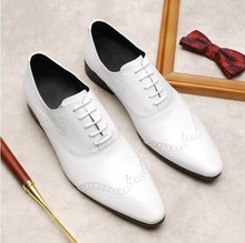 Blanco negro Formal de negocios zapatos de cuero genuino zapatos de encaje vestido Oxfords Venta caliente 2024 - compra barato