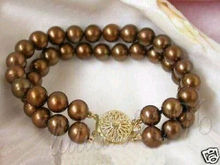 FREE SHIPPING HOT sell new Style >>>>Natural 2 row 8-9mm chocolate natural pearl bracelet 7.5'' jewelry 2024 - buy cheap