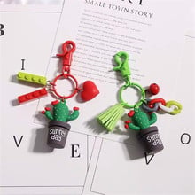 New creative cute succulent plant keychain Beautiful cactus car key ring Male personality pendant Female bag accessories Charm 2024 - buy cheap