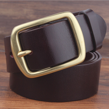 Brown nature skin Belt men Prom dress accessories Cowboy Genuine Leather Belts copper Pin Buckle big size mens belts 140 150 160 2024 - buy cheap