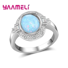 Dream Pretty Sky Blue Round Shape Opal Really 925 Sterling Silver Finger Rings Crystal Jewelry For Women Female Present 2024 - buy cheap