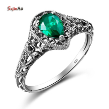 Szjinao Vintage Rings For Women Green Emerald Party Dress Boho Style Big Sale 925 Sterling Silver Jewelry Water Drop Rings 2024 - buy cheap