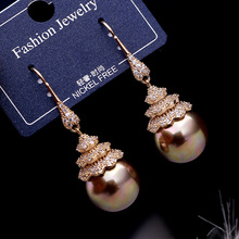 Bilincolor Trendy Crystal CZ Luxury Elegant Champagne Pearl Drop Earrings for Women 2024 - buy cheap