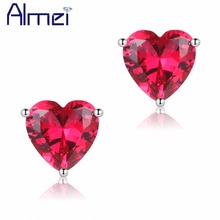 Almei brincos de coração amor, brincos para mulheres cristal vermelho, cores prateada jewarly online, zircônia brinco y194 2024 - compre barato