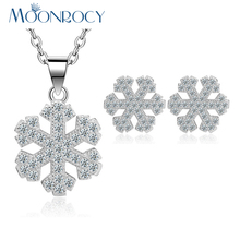 MOONROCY Drop Shipping Fashion Silver Color Cubic Zirconia Snow Flower Crystal Necklace and Earrings Jewelry Set Gift for Women 2024 - buy cheap