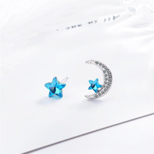 New Fashion Exquisite Asymmetrical 925 Sterling Silver Jewelry Blue Star And Moon Crystal Temperament Stud Earrings  SE657 2024 - buy cheap
