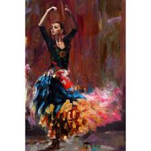 Pintura al óleo pintada a mano para mujer, arte de mujer, Flamenco, chica bailando, obra de arte de lona para mujer impresista para decoración de habitación 2024 - compra barato