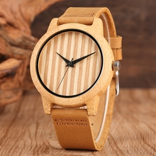 Relógio de madeira de bambu leve masculino, relógio de pulso reto cáqui com correia de couro genuíno esportivo não tóxico para adolescentes 2024 - compre barato
