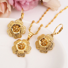 Bangrui Ethiopian Gold Color big Flower set women girls Jewelry Pendant Chain Earrings African Bride Wedding Flower Bijoux gift 2024 - buy cheap