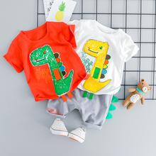 HYLKIDHUOSE/2019 летние комплекты одежды для маленьких девочек и мальчиков; комплекты одежды для младенцев; хлопковая Футболка с рисунком; шорты; Детский костюм 2024 - купить недорого