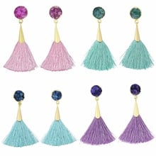 TUMBEELLUWA Round Crystal Quartz Druzy Dangle Drop Tassel Earrings for Women and Girls 2024 - buy cheap