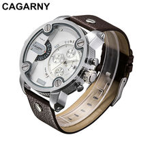 Cagarny Brand Quartz-Watch Men Casual Men's Watches Sport Quartz Wrist Military Watch Man Dual Time Zone Clock Leather Watchband 2024 - buy cheap