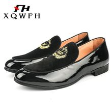 XQWFH Men Formal Dress Shoes Black Motif Embroidered Velvet Loafers Male Wedding Shoes size 5.5-13.5 2022 - buy cheap