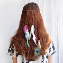 Women Bohemia Fashion Indian Hair Rope Peacock Feathers Hippie Headband Headdress hair accessories 2024 - buy cheap