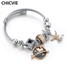 CHICVIE Brown Cat & Pearl starfish Bracelets Bangles Charms For Women Luxury Brand Bracelet Stainless Steel Bracelets SBR180107 2024 - buy cheap