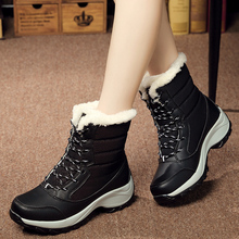 Botas antideslizantes impermeables para mujer, botas de nieve con plataforma, zapatos con grueso de piel, C033 2024 - compra barato