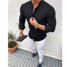 2019 New Arrival Fashion Men Linen Cotton Button Long Sleeve Slim Fitness Shirt Slim Fit Casual Male Shirts Pure Color Blouse 2024 - buy cheap