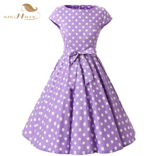 SISHION Women Elegant Vintage Retro Polka Dot Dress Purple Lilac Cap Sleeve Plus Size Summer Dress Feminino Vestidos VD0229 2024 - buy cheap