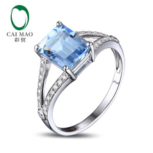 Caimao 2.42ct ИЗУМРУД 7x9 мм Синий Аквамарин проложить АЛМАЗ 14k золото обручальное кольцо 2024 - купить недорого