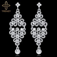 TREAZY Luxury Crystal Dangle Drop Earrings for Women Silver Color Rhinestone Floral Bridal Long Earrings Brides Wedding Jewelry 2024 - buy cheap