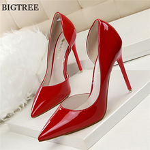 Bigtree sapatos femininos de salto alto, calçado feminino sensual de couro de patenteado da moda para escritório sapatos da festa 2024 - compre barato