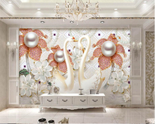 Beibehang European high quality 3D wallpaper luxury jewelry diamonds white swan 3D stereo living room background wall wallpaper 2024 - buy cheap