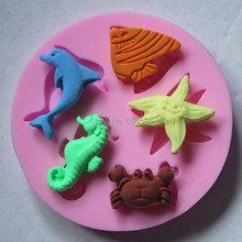 FM085  sea animal series Silicone 3D Mold Cookware Dining Bar Non-Stick Cake Decorating fondant soap mold 2024 - buy cheap