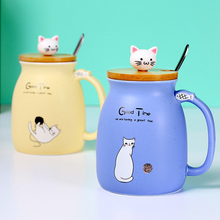 Taza creativa con tapa y dibujos animados para niños, vaso de cerámica de café con tapa, gato para beber 2024 - compra barato