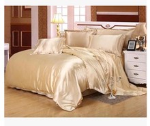 Silk bedding set satin california king size queen full double duvet cover camel tan fitted bed sheet bedspreads quilt doona 5pcs 2024 - buy cheap
