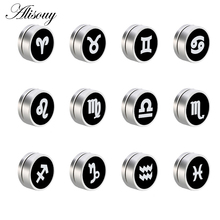 Alisouy 2 PCS  No Piercing unisex Earrings Stainless Steel 12 Zodiac Constellation Magnetic Stud Earrings Magnet Fake ear Plugs 2024 - buy cheap