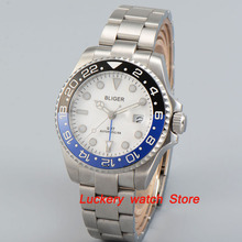 Bliger 40 мм белый циферблат Светящееся Стекло saphire; черный и синий керамический ободок GMT автоматический часовой мужской watch-BA08 2024 - купить недорого